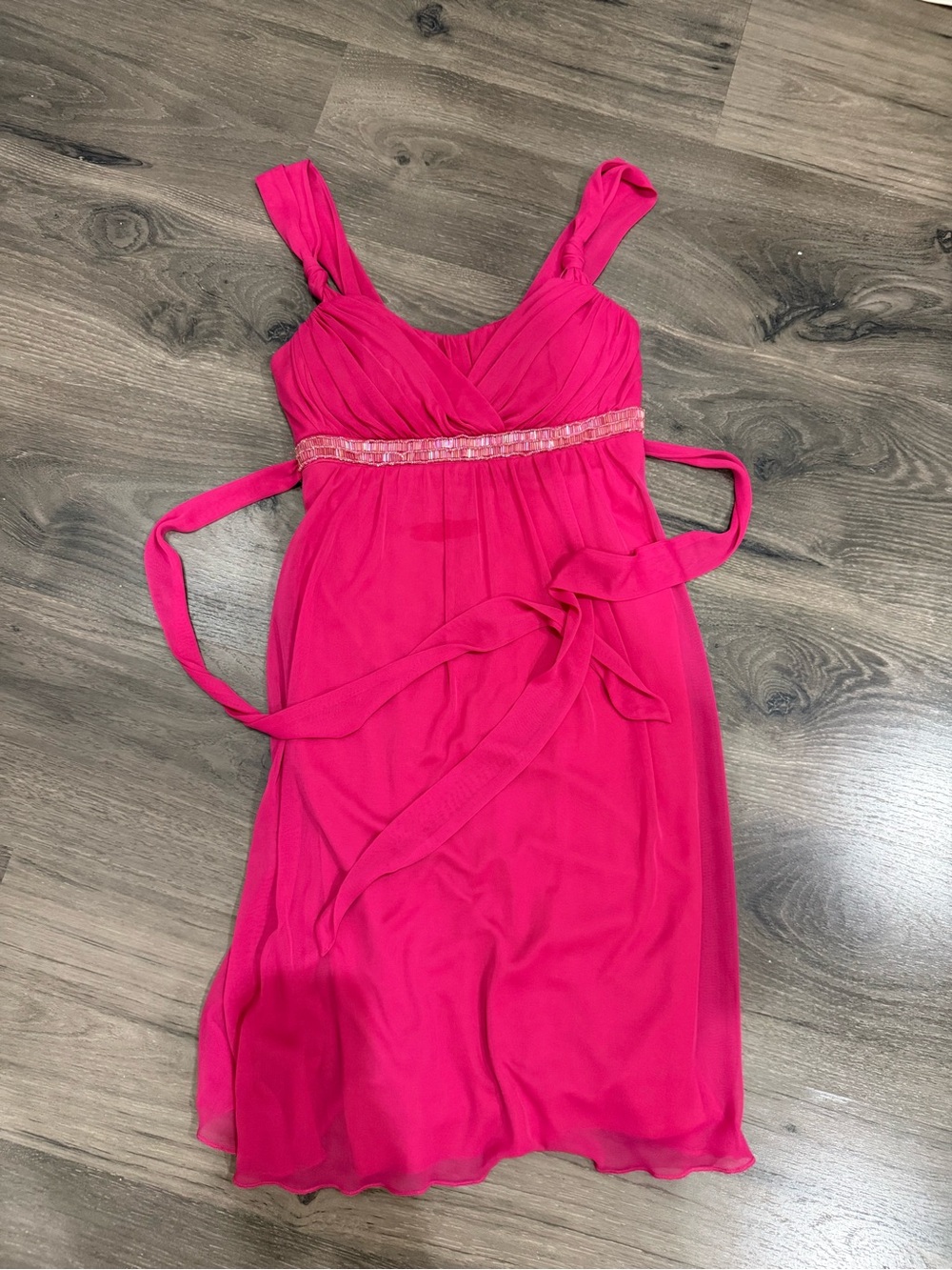 Pink Sleeveless Chiffon Dress with Waist Tie